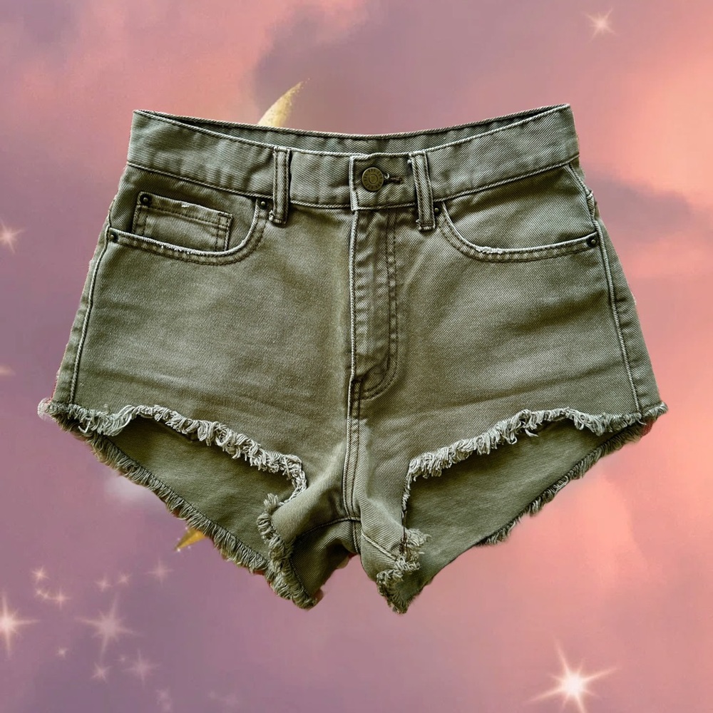 Dark Grey Frayed Hem High Waist Women's Urban Outfitters Cheeky Women’s Shorts